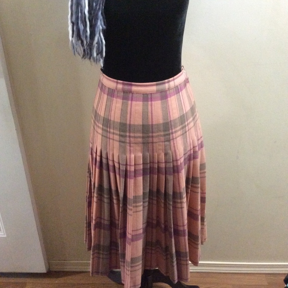 💖Vintage pure virgin wool pleated plaid skirt💖